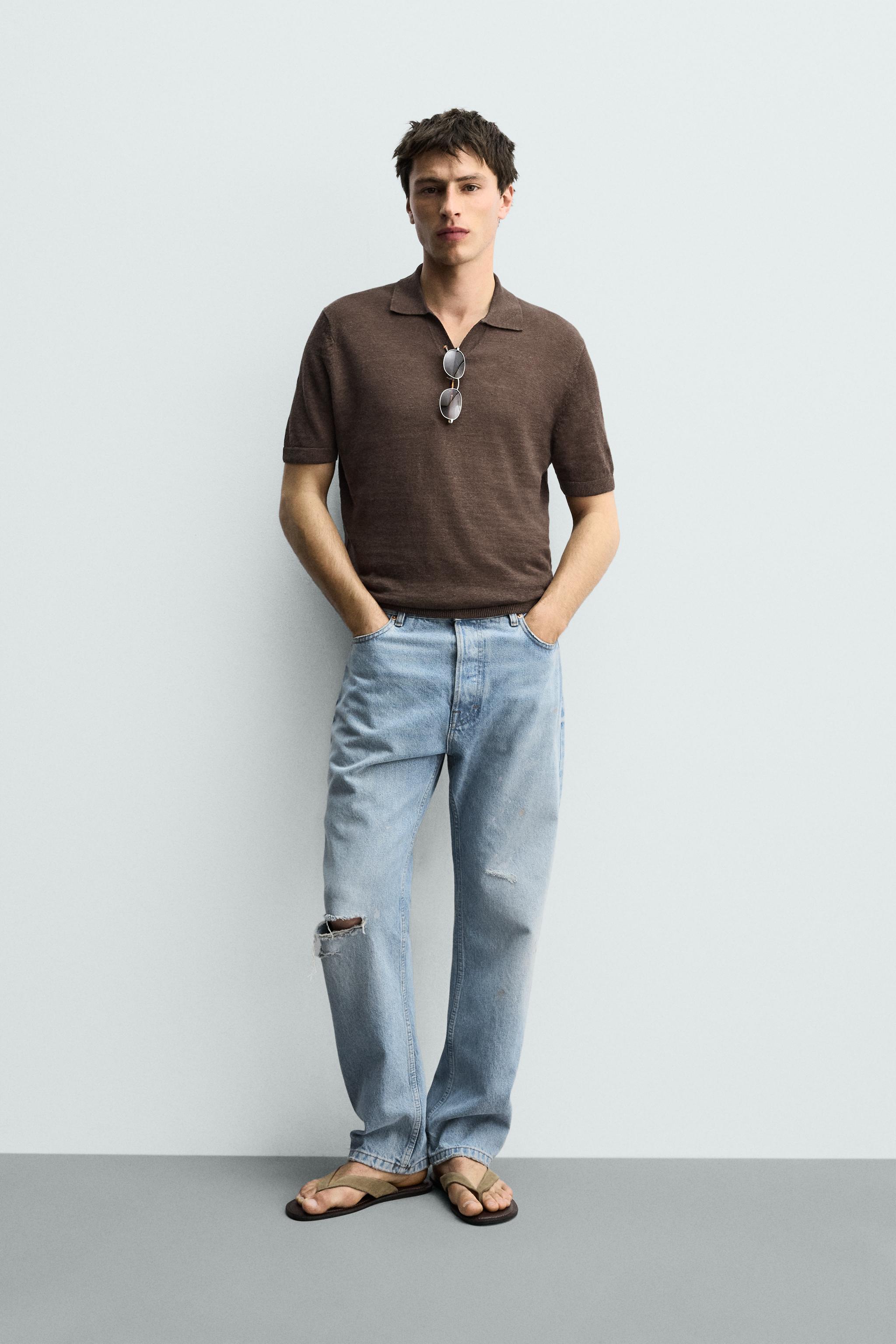 100% LINEN REGULAR FIT KNIT POLO SHIRT